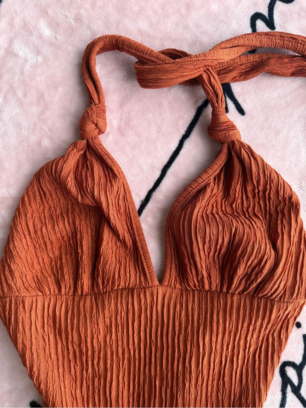Rust Orange Halter Ruffle Romper - Picture 3 of 8
